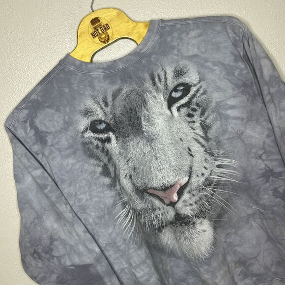 The Mountain White Tiger Sweatshirt XL Gray Tie dye Animal‎ Pullover -Read - Picture 1 of 10